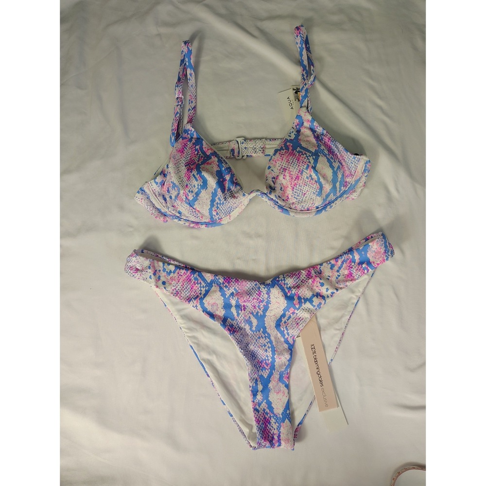 Aqua Swim Womens Pink Blue Snakeskin Underwire Bikini Set AOSM23600 New